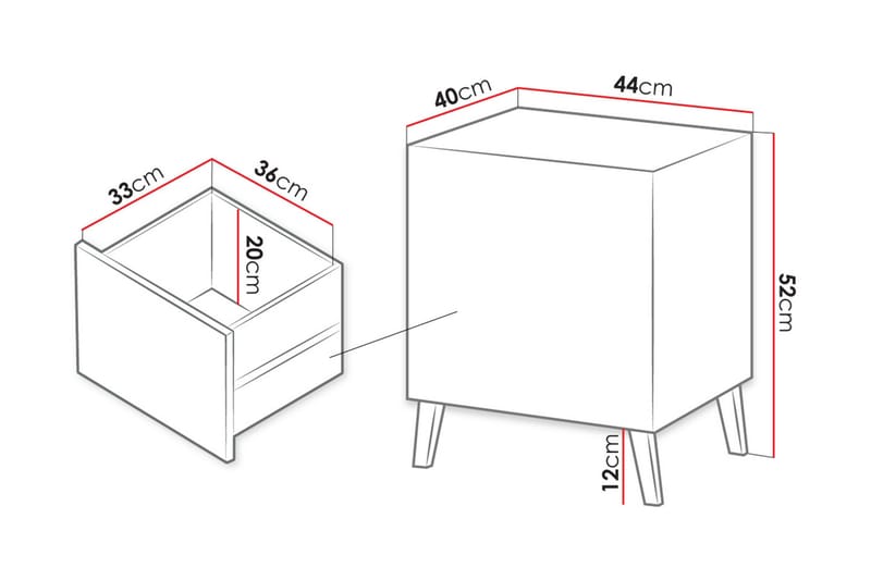 Yöpöytä Demjen 44 cm - Matta Musta - Yöpöytä