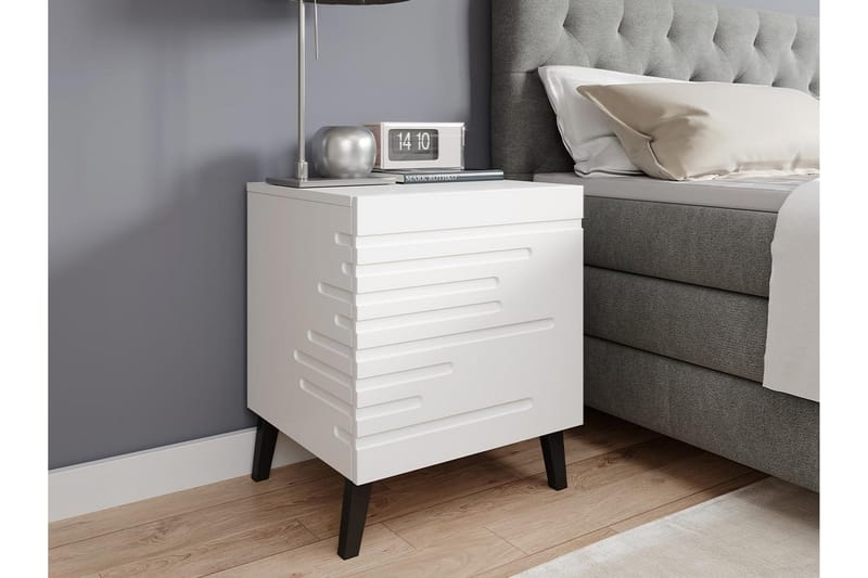 Yöpöytä Demjen 44 cm - Matta Valkoinen/Musta - Huonekalut - Pöytä & ruokailuryhmä - Apupöytä & sivupöytä - Yöpöytä