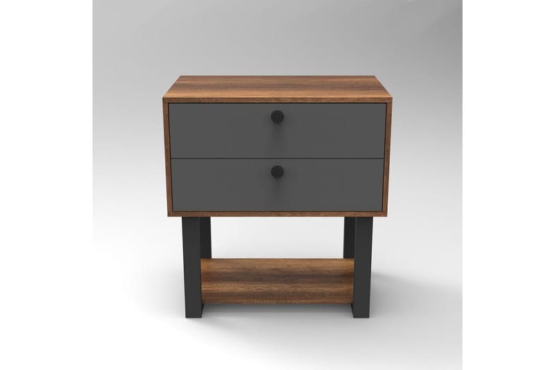 Yöpöytä Dewat 80 cm - Tiikki/Antrasiitti - Huonekalut - Pöytä & ruokailuryhmä - Apupöytä & sivupöytä - Yöpöytä