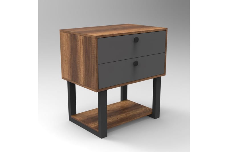 Yöpöytä Dewat 80 cm - Tiikki/Antrasiitti - Huonekalut - Pöytä & ruokailuryhmä - Apupöytä & sivupöytä - Yöpöytä