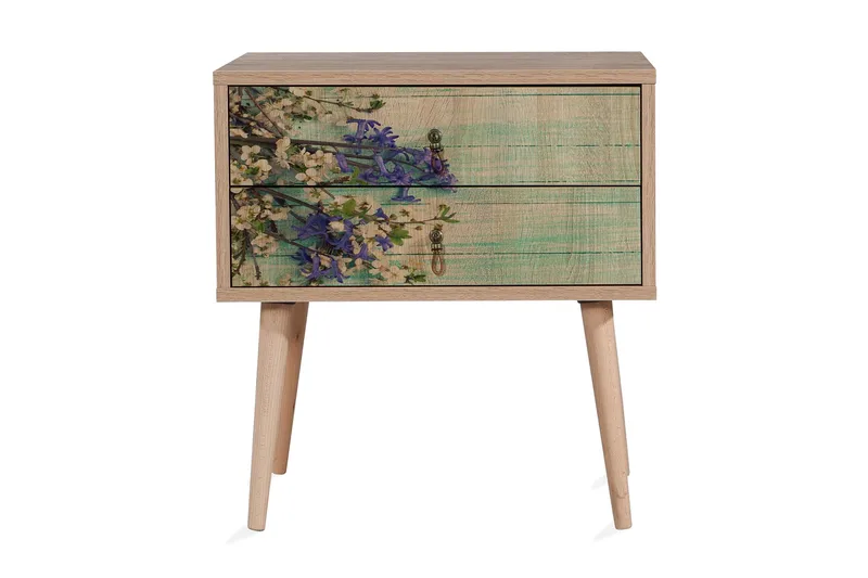Yöpöytä Dirk 60 cm Säilytyksellä 2 laatikkoa Kirsikankukka, Tiikki