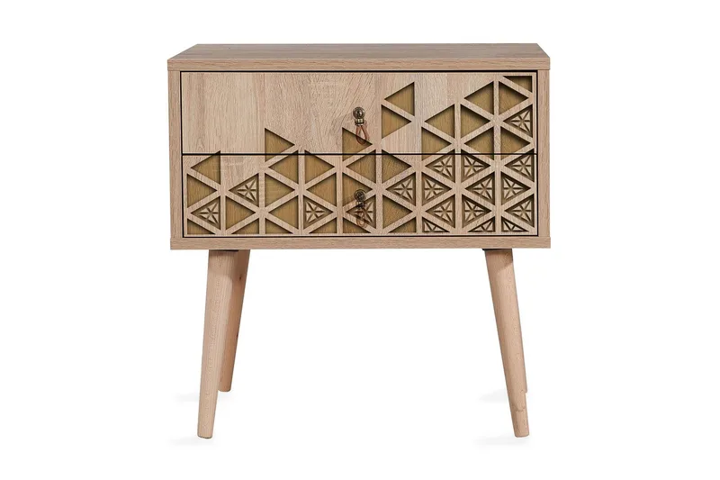 Yöpöytä Dirk 60 cm Säilytyksellä 2 laatikkoa Kolmiot - Ruskea/Tammi - Huonekalut - Pöytä & ruokailuryhmä - Apupöytä & sivupöytä - Yöpöytä