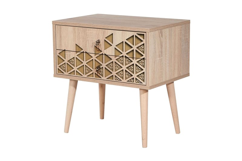 Yöpöytä Dirk 60 cm Säilytyksellä 2 laatikkoa Kolmiot - Ruskea/Tammi - Huonekalut - Pöytä & ruokailuryhmä - Apupöytä & sivupöytä - Yöpöytä