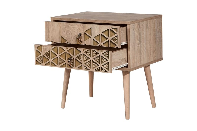 Yöpöytä Dirk 60 cm Säilytyksellä 2 laatikkoa Kolmiot - Ruskea/Tammi - Huonekalut - Pöytä & ruokailuryhmä - Apupöytä & sivupöytä - Yöpöytä