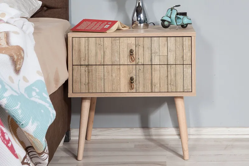 Yöpöytä Dirk 60 cm Säilytyksellä 2 laatikkoa Pysty Paneeli - Vaaleanruskea - Huonekalut - Pöytä & ruokailuryhmä - Apupöytä & sivupöytä - Yöpöytä