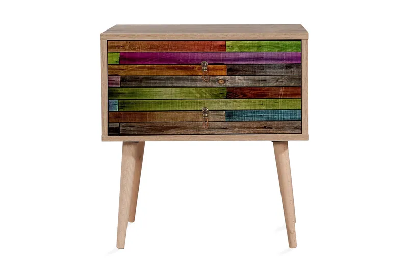 Yöpöytä Dirk 60 cm Säilytys 2 laatikkoa Sateenkaaripaneeli - Punainen/Vihreä - Huonekalut - Pöytä & ruokailuryhmä - Apupöytä & sivupöytä - Yöpöytä