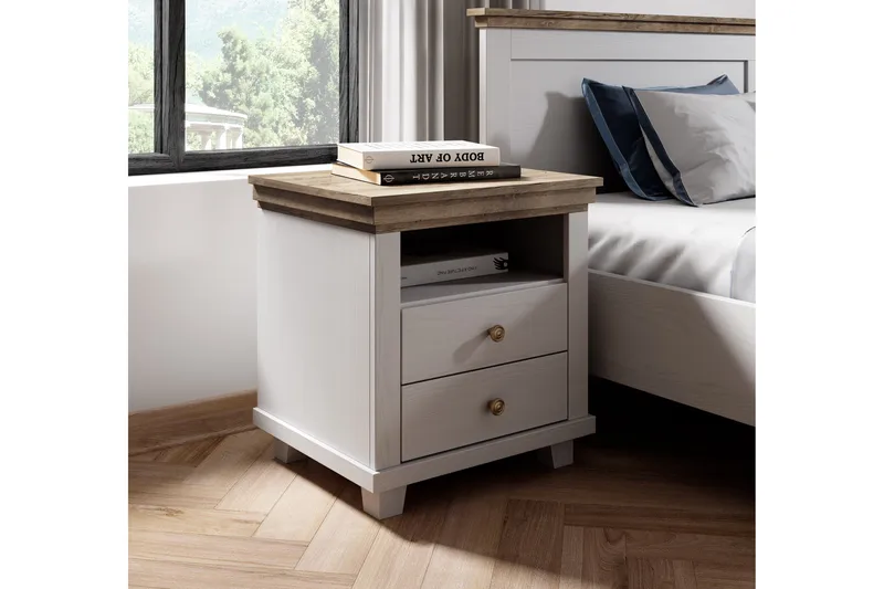 Yöpöytä Drumin 62x246 cm - Tuhkanharmaa/Luonnonväri - Huonekalut - Pöytä & ruokailuryhmä - Apupöytä & sivupöytä - Yöpöytä