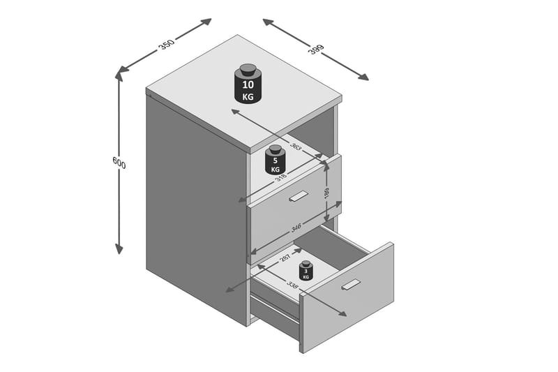 Yöpöytä Dulcinia 35 cm Säilytyksellä 2 laatikkoa+Hylly - Harmaa - Huonekalut - Pöytä & ruokailuryhmä - Apupöytä & sivupöytä - Yöpöytä