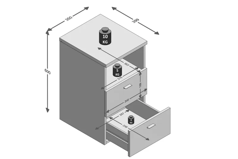 Yöpöytä Dulcinia 35 cm Säilytyksellä 2 laatikkoa+Hylly - Harmaa/Luonnonväri - Huonekalut - Pöytä & ruokailuryhmä - Apupöytä & sivupöytä - Yöpöytä