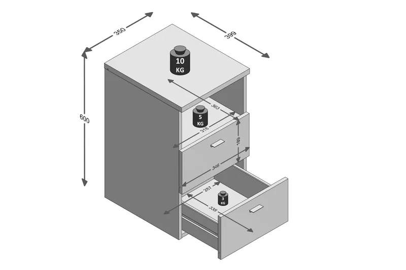 Yöpöytä Dulcinia 35 cm Säilytyksellä 2 laatikkoa+Hylly - Musta - Huonekalut - Pöytä & ruokailuryhmä - Apupöytä & sivupöytä - Yöpöytä