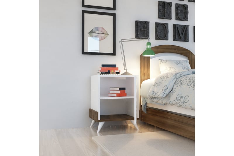 Yöpöytä Dumö 35 cm Säilytyksellä kaappi - Valkoinen/Ruskea - Huonekalut - Pöytä & ruokailuryhmä - Apupöytä & sivupöytä - Yöpöytä