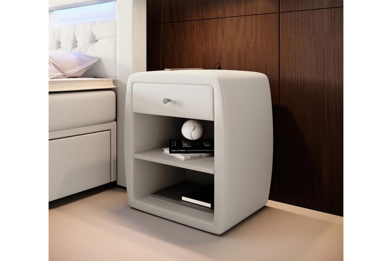 Yöpöytä Evander 48 cm säilytyksellä Laatikko, Valkoinen Keinonahka