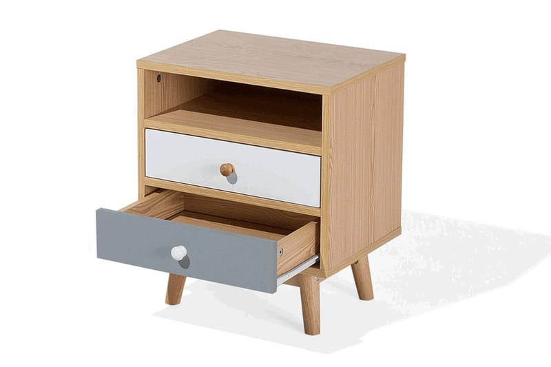 Yöpöytä Francise 40 cm Säilytyksellä 2 laatikkoa+Hylly - Ruskea/Valkoinen/Harmaa - Huonekalut - Pöytä & ruokailuryhmä - Apupöytä & sivupöytä - Yöpöytä