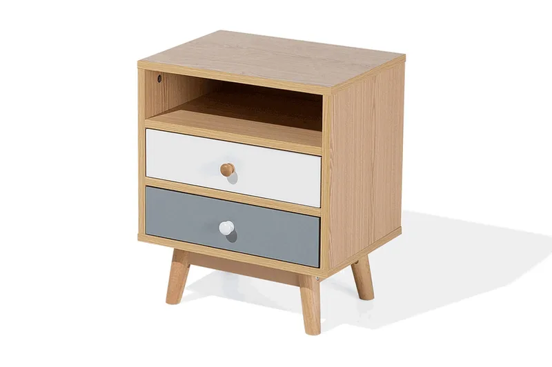 Yöpöytä Francise 40 cm Säilytyksellä 2 laatikkoa+Hylly - Ruskea/Valkoinen/Harmaa - Huonekalut - Pöytä & ruokailuryhmä - Apupöytä & sivupöytä - Yöpöytä