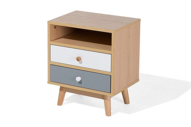 Yöpöytä Francise 40 cm Säilytyksellä 2 laatikkoa+Hylly - Ruskea/Valkoinen/Harmaa - Huonekalut - Pöytä & ruokailuryhmä - Apupöytä & sivupöytä - Yöpöytä