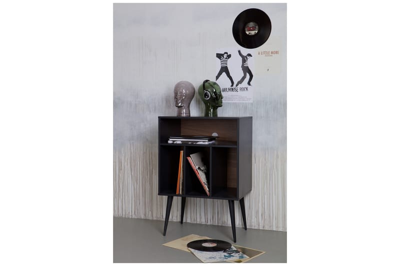 Yöpöytä Giacoma 60 cm Säilytyksellä Hyllyt - Pähkinä/Musta - Huonekalut - Pöytä & ruokailuryhmä - Apupöytä & sivupöytä - Yöpöytä