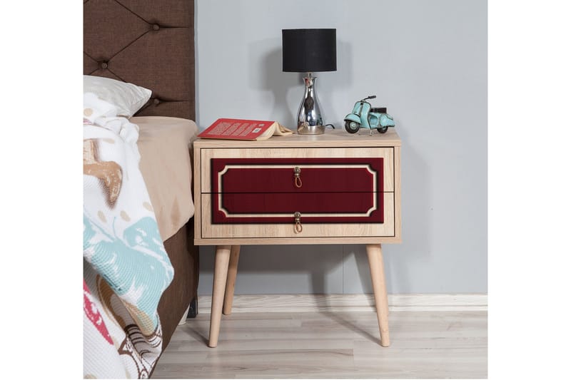 Yöpöytä Gillberga 60 cm Säilytyksellä 2 laatikkoa Koriste - Luonnonväri/Punainen - Huonekalut - Pöytä & ruokailuryhmä - Apupöytä & sivupöytä - Yöpöytä