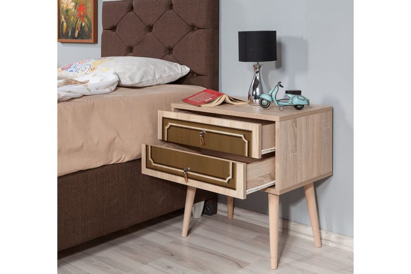 Yöpöytä Gillberga 60 cm Säilytyksellä 2 laatikkoa Koriste - Luonnonväri/Ruskea - Huonekalut - Pöytä & ruokailuryhmä - Apupöytä & sivupöytä - Yöpöytä