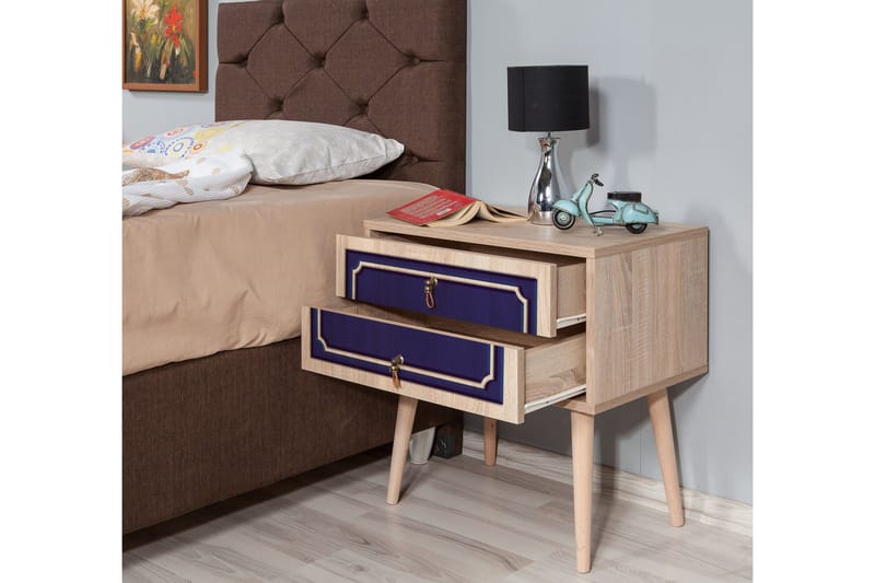 Yöpöytä Gillberga 60 cm Säilytyksellä 2 laatikkoa Koriste - Luonnonväri/Sininen - Huonekalut - Pöytä & ruokailuryhmä - Apupöytä & sivupöytä - Yöpöytä