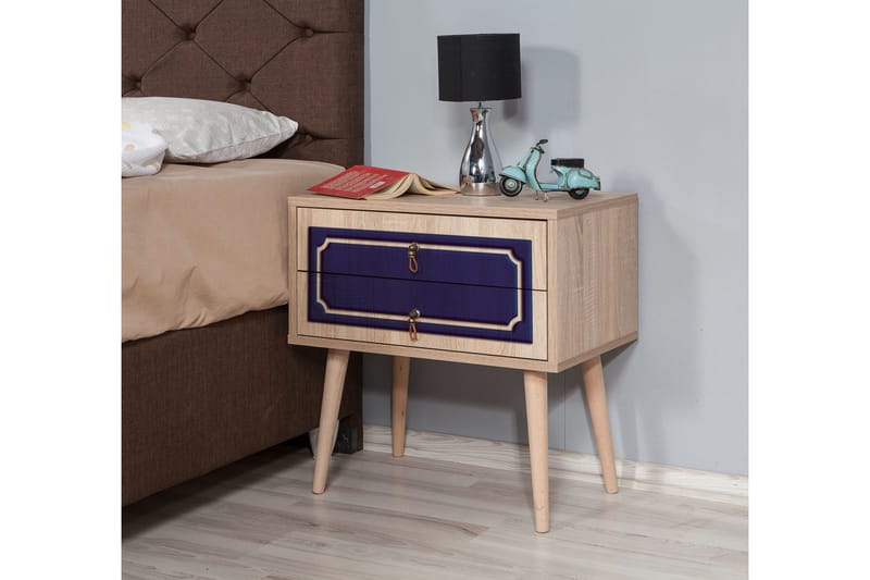 Yöpöytä Gillberga 60 cm Säilytyksellä 2 laatikkoa Koriste - Luonnonväri/Sininen - Huonekalut - Pöytä & ruokailuryhmä - Apupöytä & sivupöytä - Yöpöytä