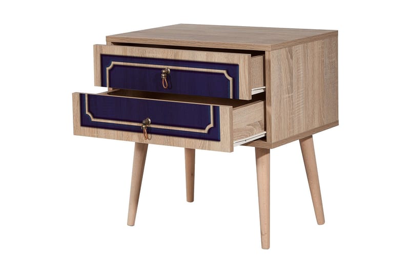 Yöpöytä Gillberga 60 cm Säilytyksellä 2 laatikkoa Koriste - Luonnonväri/Sininen - Huonekalut - Pöytä & ruokailuryhmä - Apupöytä & sivupöytä - Yöpöytä