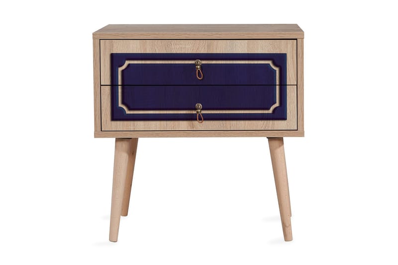 Yöpöytä Gillberga 60 cm Säilytyksellä 2 laatikkoa Koriste - Luonnonväri/Sininen - Huonekalut - Pöytä & ruokailuryhmä - Apupöytä & sivupöytä - Yöpöytä