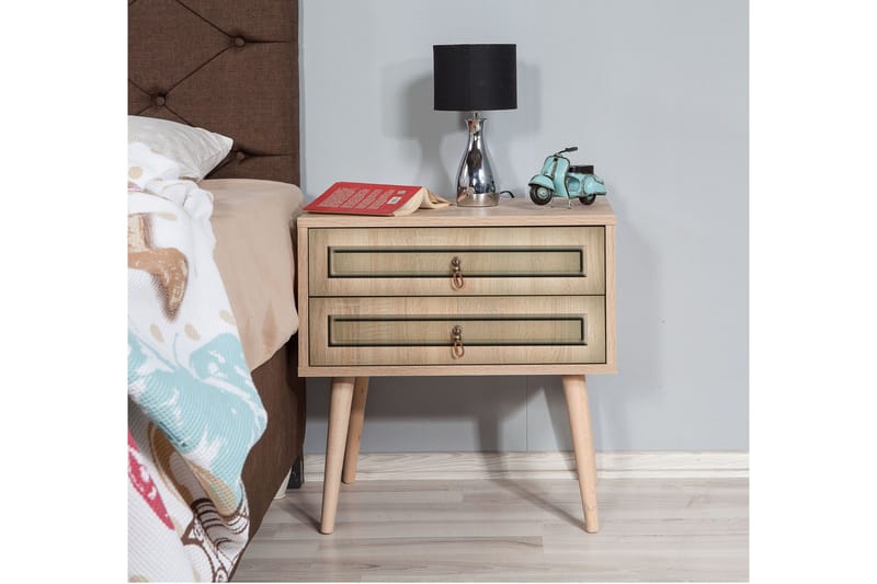 Yöpöytä Gillberga 60 cm Säilytyksellä 2 laatikkoa - Luonnonväri/Ruskea - Huonekalut - Pöytä & ruokailuryhmä - Apupöytä & sivupöytä - Yöpöytä
