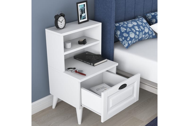 Yöpöytä Glanhon 45 cm - Valkoinen - Huonekalut - Pöytä & ruokailuryhmä - Apupöytä & sivupöytä - Yöpöytä