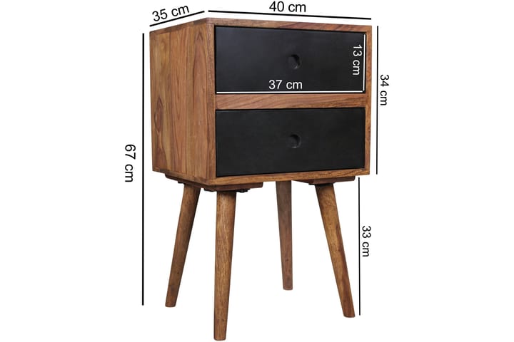 Yöpöytä Hongsermeier 40 cm Säilytyksellä 2 laatikkoa - Massiivi Puu/Musta - Yöpöytä