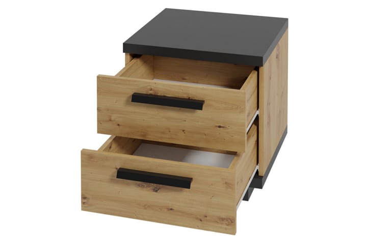 Yöpöytä Idelle 40 cm Säilytyksellä 2 laatikkoa - Tammenväri/Musta - Yöpöytä