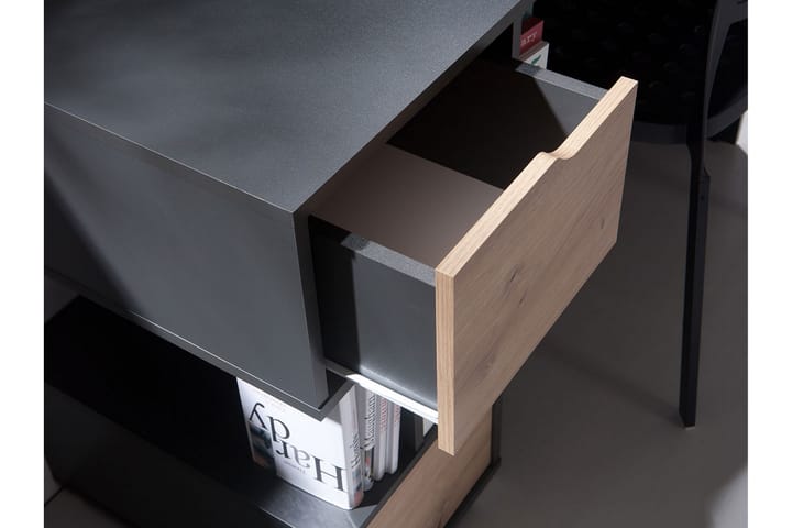 Yöpöytä Iwa 40 cm Säilytyksellä 2 laatikkoa - Valkoinen/Tammenväri - Yöpöytä