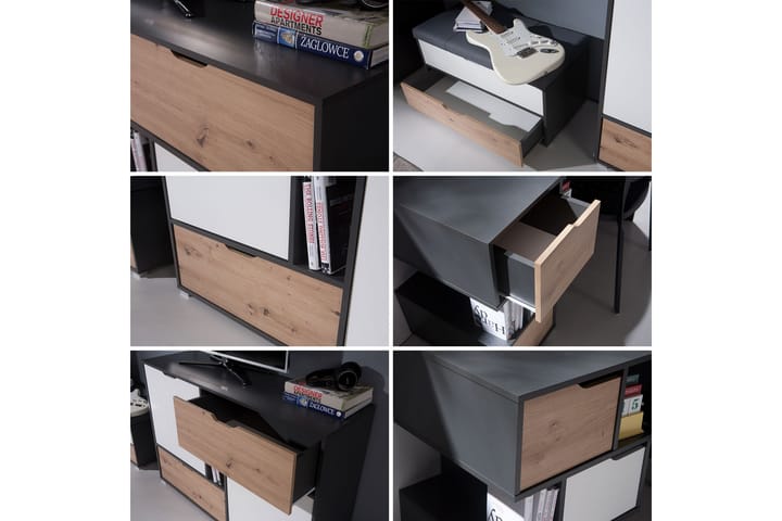 Yöpöytä Iwa 40 cm Säilytyksellä 2 laatikkoa - Valkoinen/Tammenväri - Yöpöytä