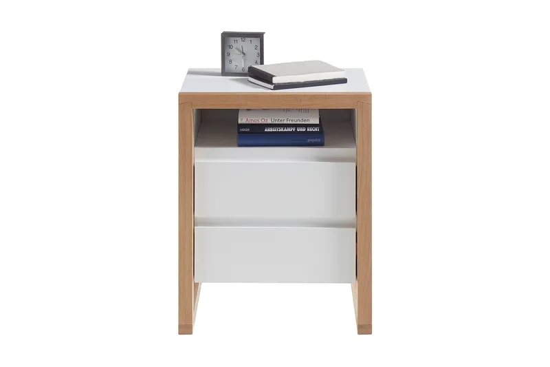 Yöpöytä Jimica 48 cm - Valkoinen/Tammi - Huonekalut - Pöytä & ruokailuryhmä - Apupöytä & sivupöytä - Yöpöytä