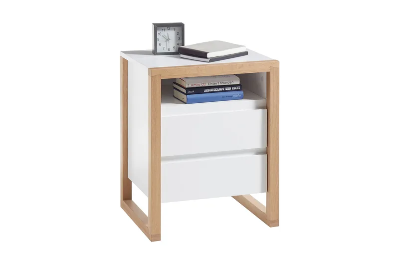 Yöpöytä Jimica 48 cm - Valkoinen/Tammi - Huonekalut - Pöytä & ruokailuryhmä - Apupöytä & sivupöytä - Yöpöytä