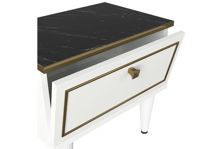 Yöpöytä Komatz 50 cm Säilytyksellä Laatikko - Valkoinen/Kulta/Musta - Yöpöytä - Marmoripöydät