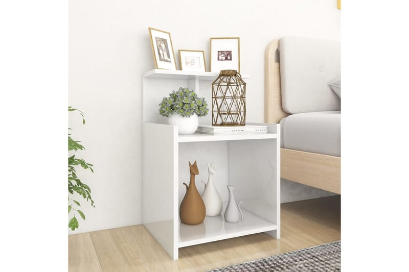 Yöpöytä korkeakiilto valkoinen 40x35x60 cm lastulevy - Huonekalut - Pöytä & ruokailuryhmä - Apupöytä & sivupöytä - Yöpöytä