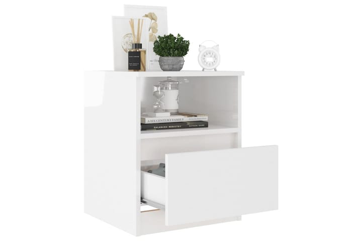 Yöpöytä korkeakiilto valkoinen 40x40x50 cm lastulevy - Yöpöytä