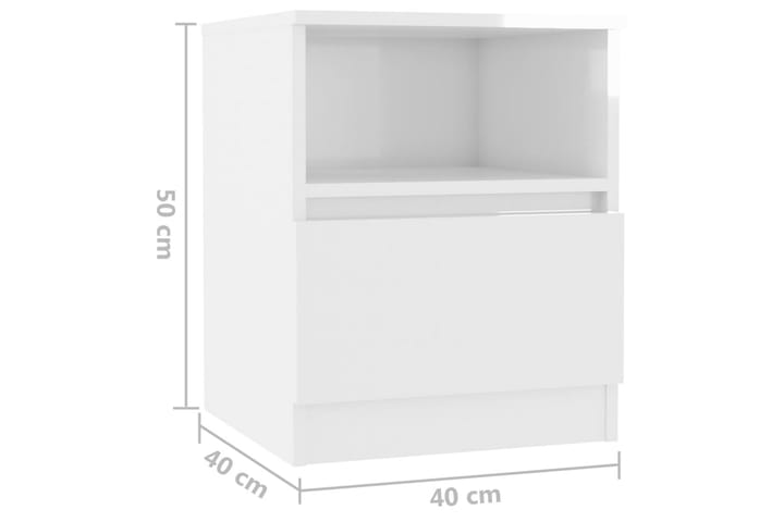 Yöpöytä korkeakiilto valkoinen 40x40x50 cm lastulevy - Yöpöytä