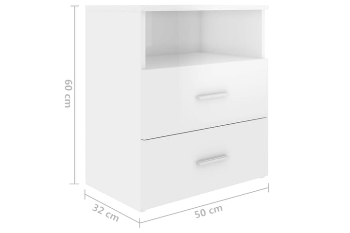 Yöpöytä korkeakiilto valkoinen 50x32x60 cm - Valkoinen - Yöpöytä
