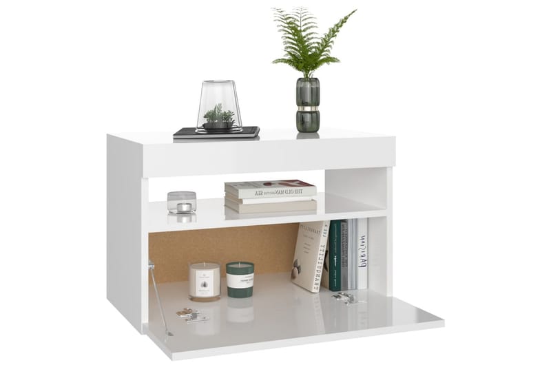 Yöpöytä LED-valoilla 2 kpl korkeakiilto 60x35x40 cm - Huonekalut - Pöytä & ruokailuryhmä - Apupöytä & sivupöytä - Yöpöytä