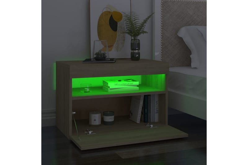 Yöpöytä LED-valoilla 2 kpl Sonoma-tammi 60x35x40 cm - Huonekalut - Pöytä & ruokailuryhmä - Apupöytä & sivupöytä - Yöpöytä