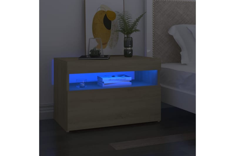 Yöpöytä LED-valoilla 2 kpl Sonoma-tammi 60x35x40 cm - Huonekalut - Pöytä & ruokailuryhmä - Apupöytä & sivupöytä - Yöpöytä