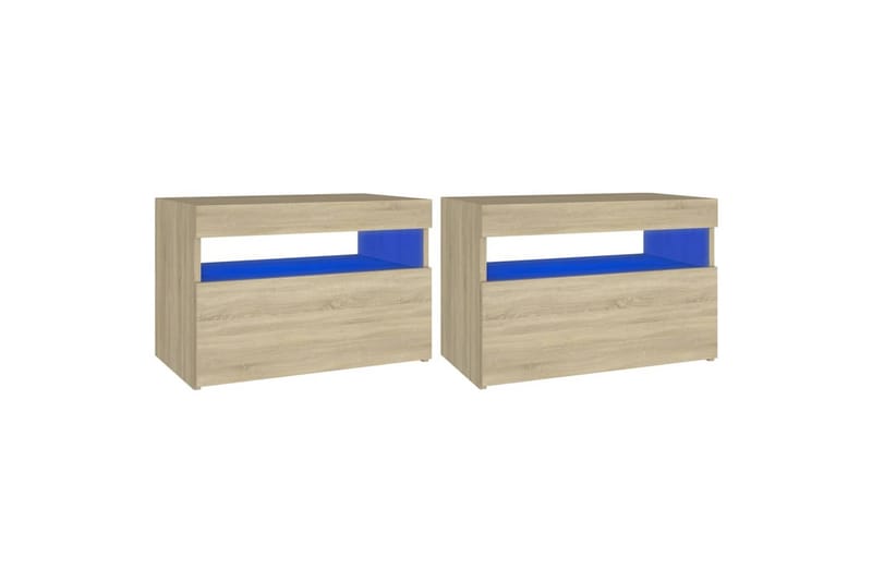 Yöpöytä LED-valoilla 2 kpl Sonoma-tammi 60x35x40 cm - Huonekalut - Pöytä & ruokailuryhmä - Apupöytä & sivupöytä - Yöpöytä