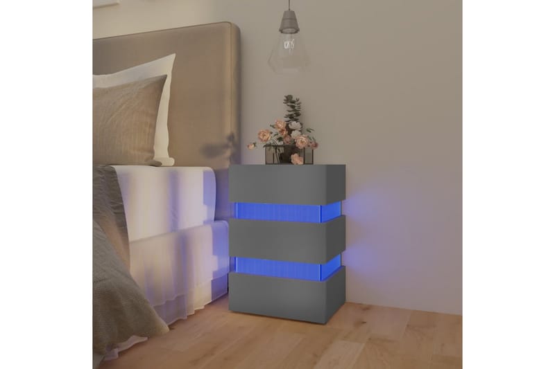 Yöpöytä LED-valoilla harmaa 45x35x67 cm lastulevy - Harmaa - Huonekalut - Pöytä & ruokailuryhmä - Apupöytä & sivupöytä - Yöpöytä