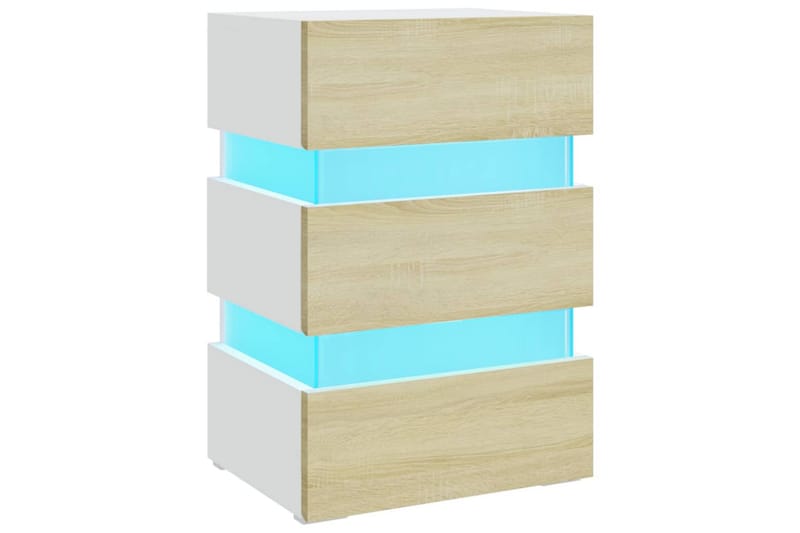 Yöpöytä LED-valoilla valk./ Sonoma-tammi 45x35x67 cm lastule - Beige - Huonekalut - Pöytä & ruokailuryhmä - Apupöytä & sivupöytä - Yöpöytä