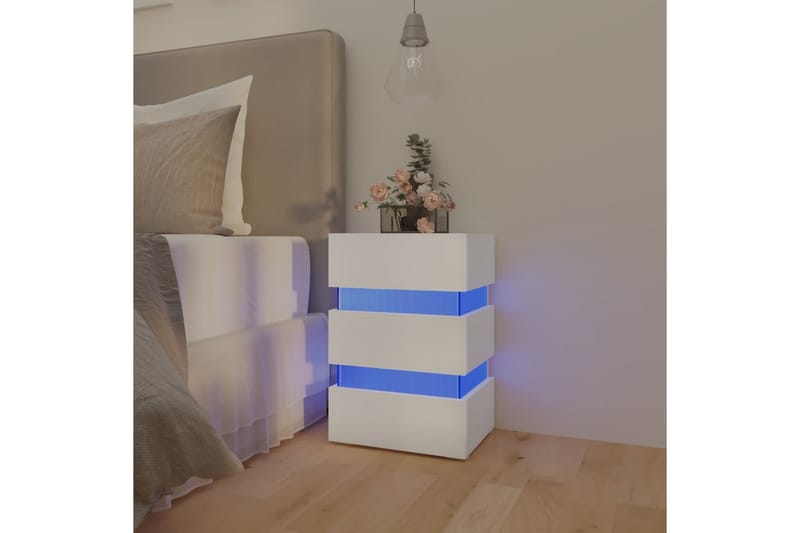 Yöpöytä LED-valoilla valkoinen 45x35x67 cm lastulevy - Valkoinen - Huonekalut - Pöytä & ruokailuryhmä - Apupöytä & sivupöytä - Yöpöytä