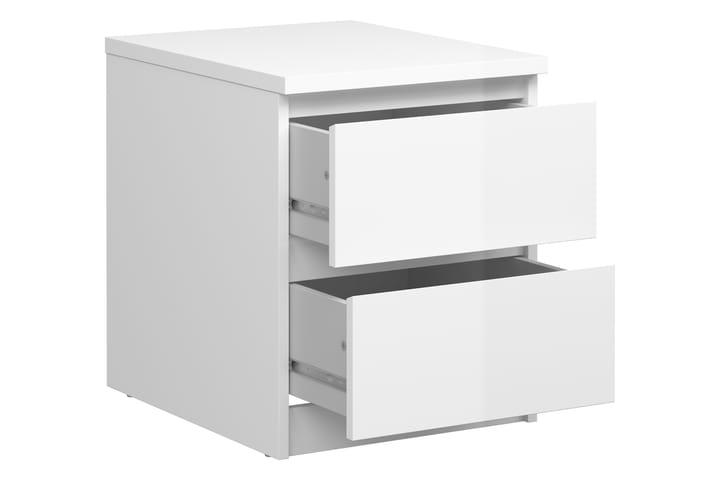 Yöpöytä Lerna 40 cm Säilytyksellä 2 laatikkoa - Valkoinen Korkeakiilto - Yöpöytä