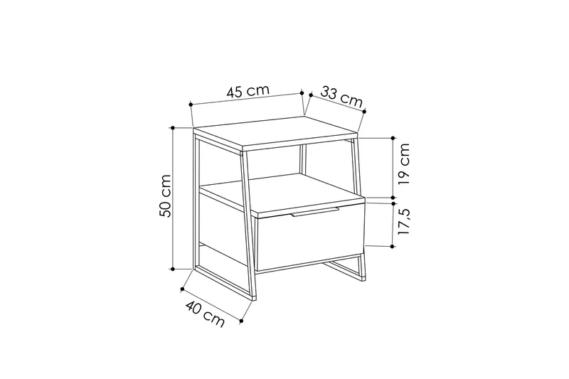 Yöpöytä Lindome 45 cm Säilytyksellä Hylly+Ovi - Valkoinen/Musta - Huonekalut - Pöytä & ruokailuryhmä - Apupöytä & sivupöytä - Yöpöytä