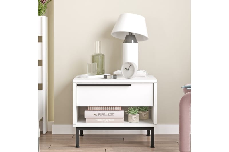 Yöpöytä Liyakat 53,6 cm - Valkoinen - Huonekalut - Pöytä & ruokailuryhmä - Apupöytä & sivupöytä - Yöpöytä