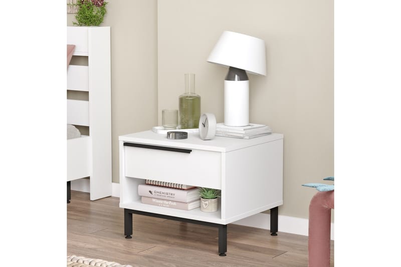 Yöpöytä Liyakat 53,6 cm - Valkoinen - Huonekalut - Pöytä & ruokailuryhmä - Apupöytä & sivupöytä - Yöpöytä